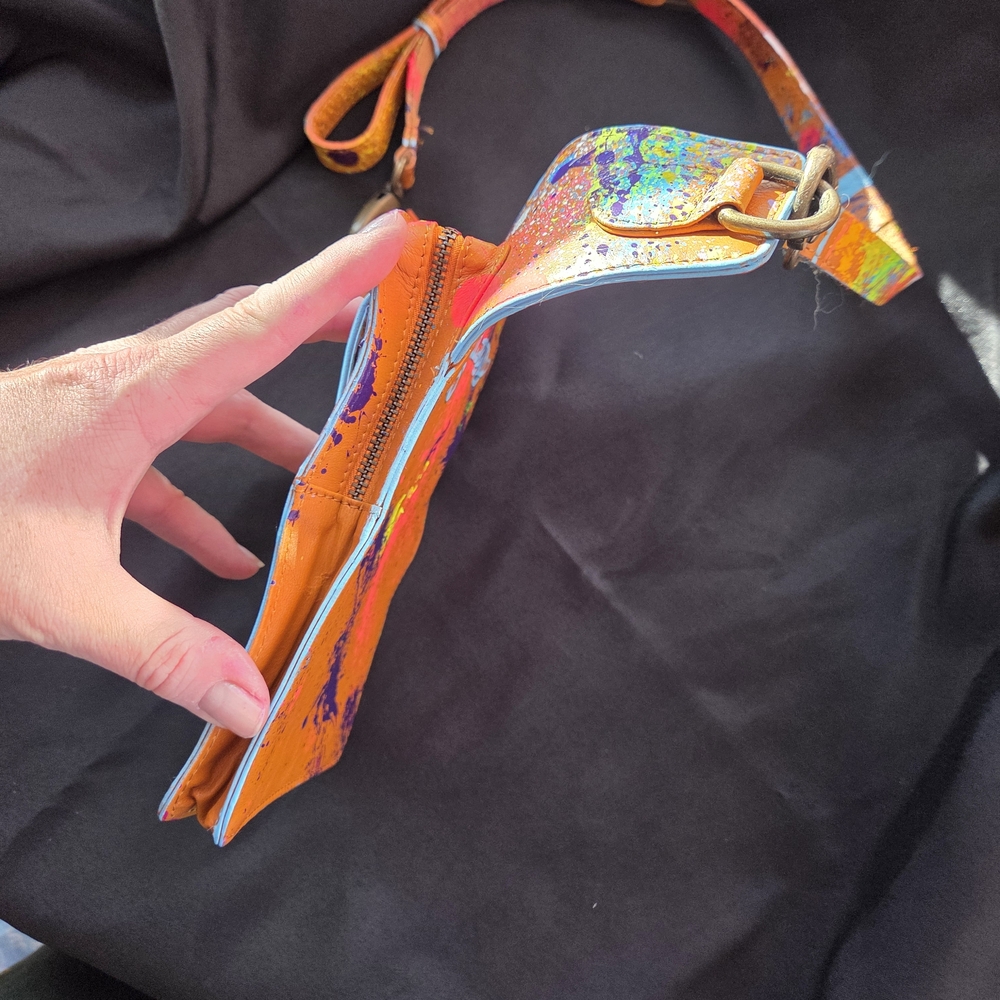 BootLabMD Hand-Painted Neon Splatter Orange Leather Crossbody / Belt Bag - Picture 6 of 6
